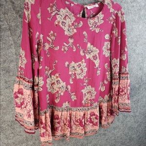 BEACH LUNCH LOUNGE Peasant Blouse Top Womens Pink Floral Bell Sleeve fits medium